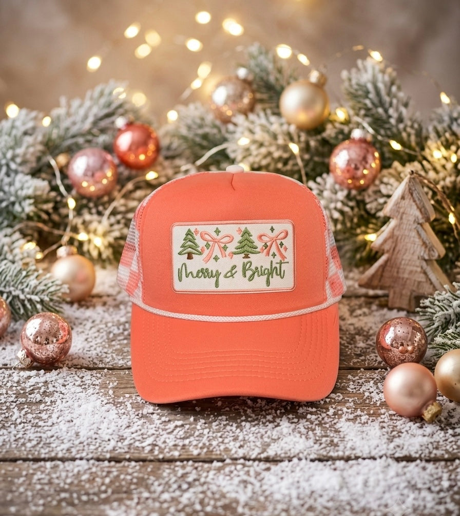 "Merry & Bright" Seasonal Patch Trucker Hat