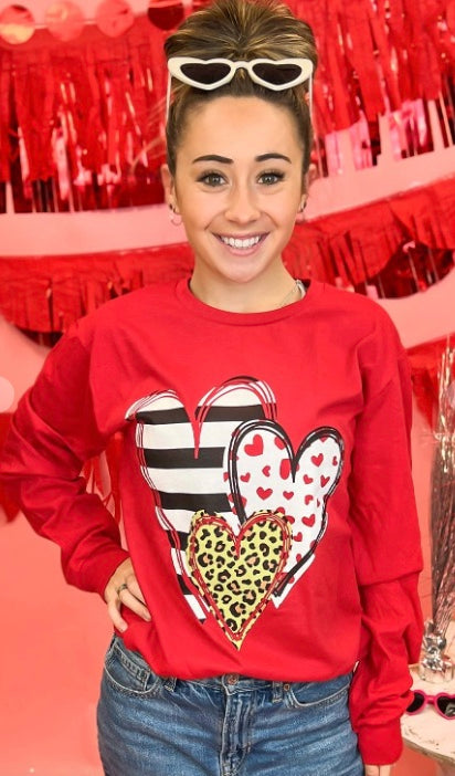 Patterned Heart Long Sleeve Tee
