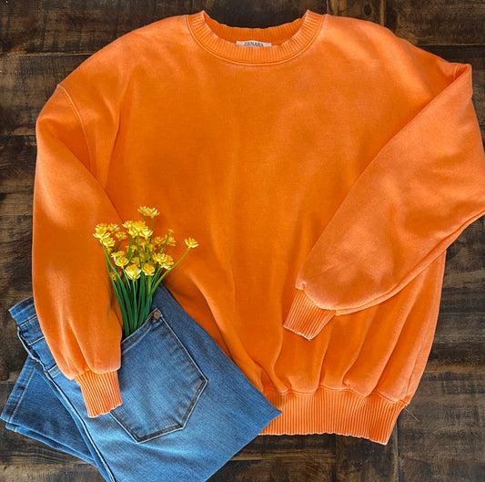 Acid Wash Clementine Pullover